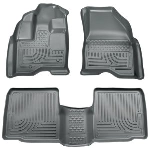 Lincoln MKS Floor Liners - Front + Rear - Husky Liners - WeatherBeater Front & 2nd Row - Black - `09-`13